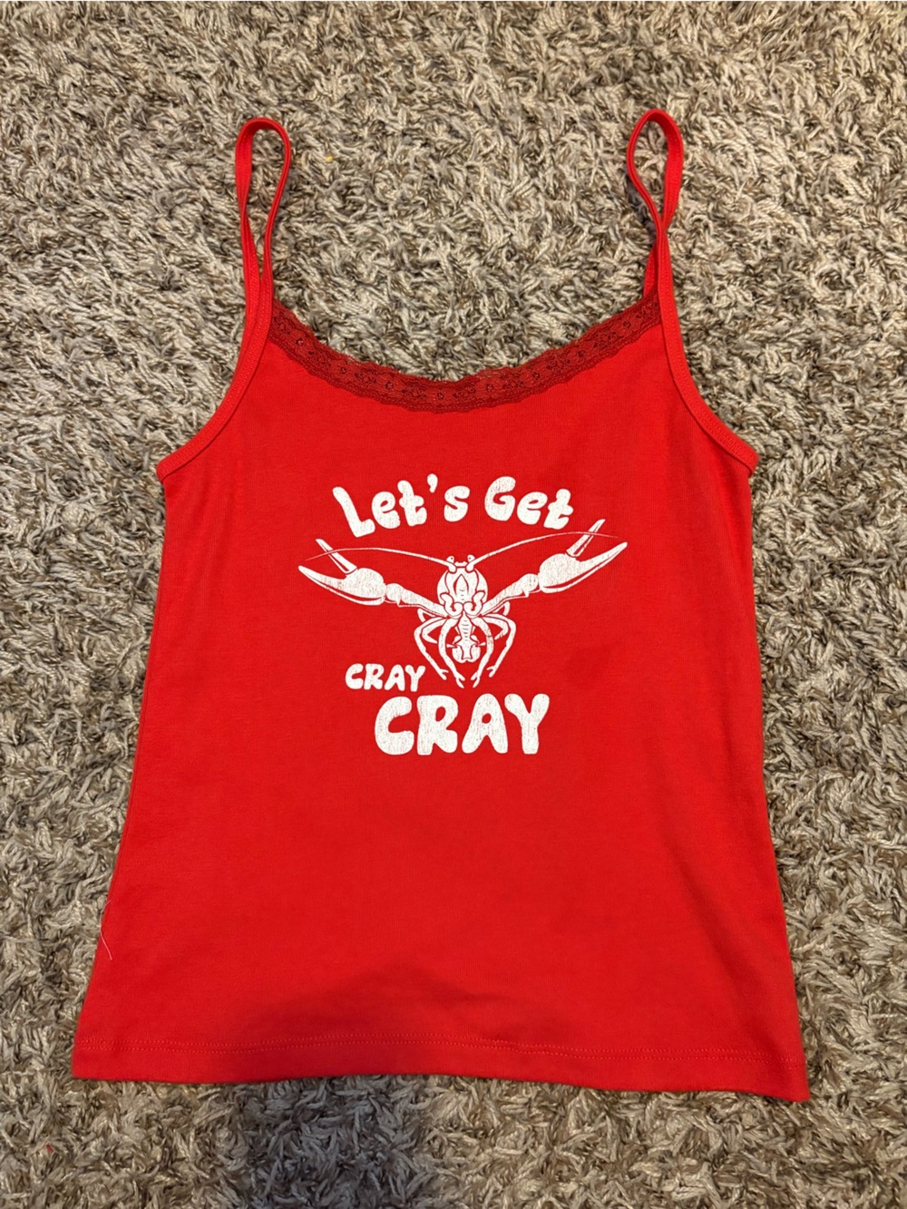 Red Graphic Lace-Trim Cami Tank Top - Let's Get Cray Cray